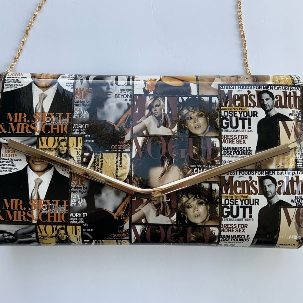 Vogue Magazine Cover All Over Print Patent Leather Envelope Chain Strap - Picture 8 of 9